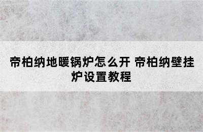 帝柏纳地暖锅炉怎么开 帝柏纳壁挂炉设置教程